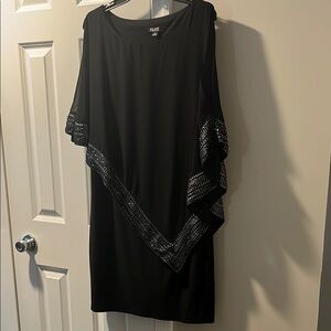 SLNY Black Asymmetrical Cold Shoulder Sheath Dress